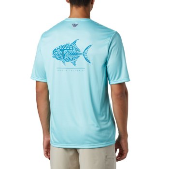 Columbia PFG Terminal Tackle Tribal Fish Short Sleeve, Camiseta Azules Para Hombre | 185439-DMK